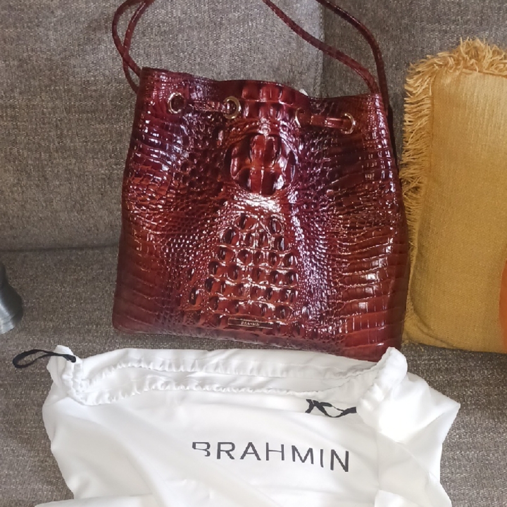 Brahmin Burgundy Croc-Embossed Leather Tote
